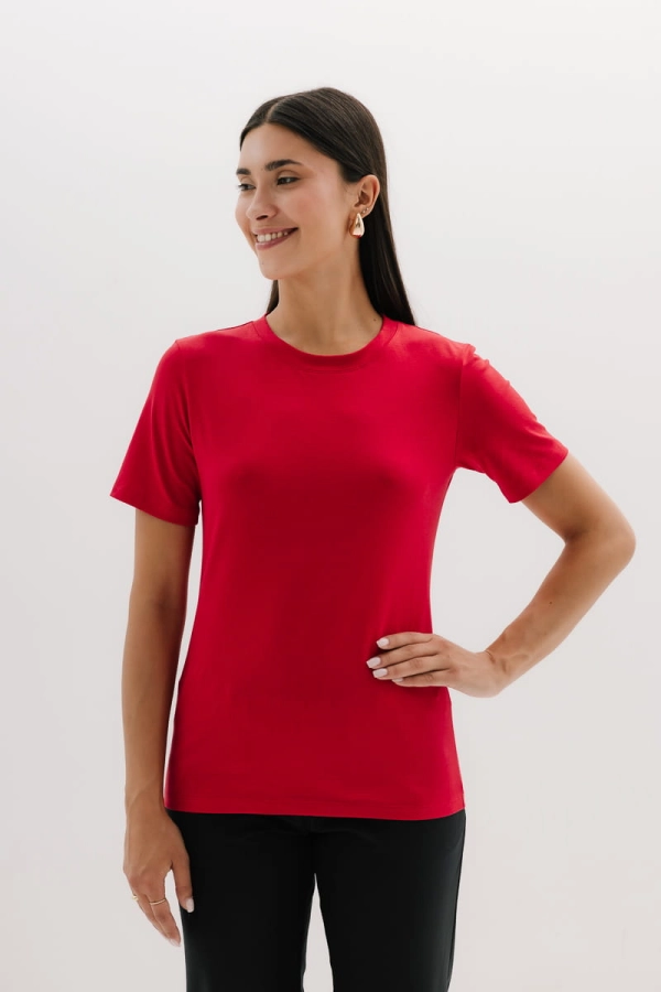 T-shirt Natural O-neck bawełniany, czerwony