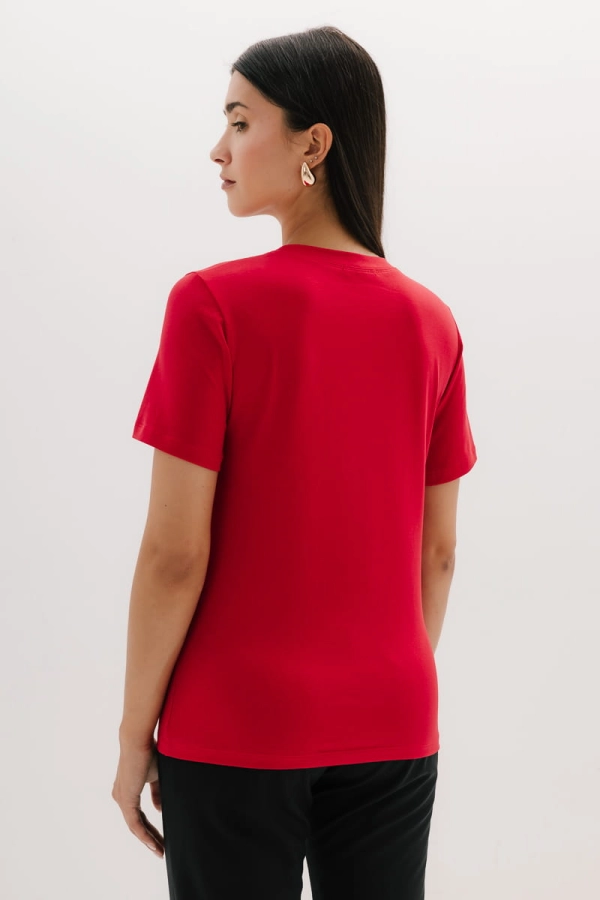 T-shirt Natural O-neck bawełniany, czerwony