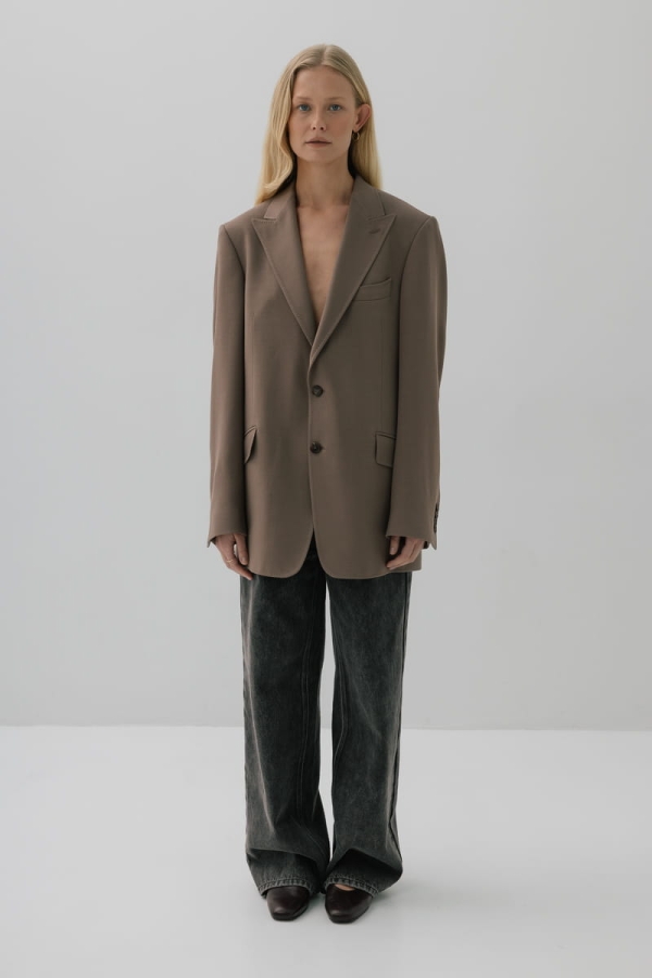 Marynarka wełniana oversize Main, taupe