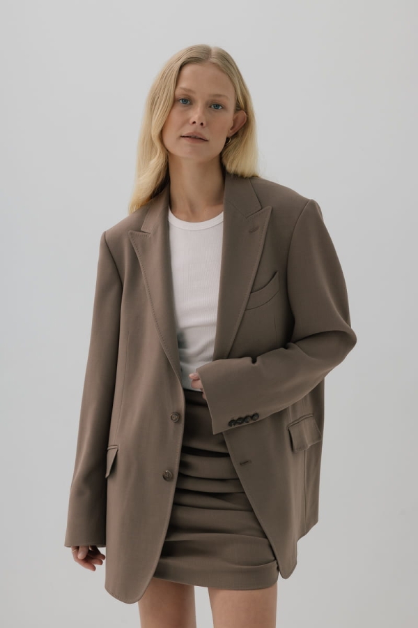 Marynarka wełniana oversize Main, taupe