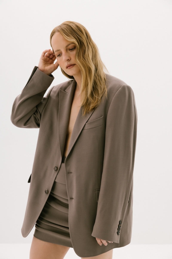 Marynarka wełniana oversize Main, taupe