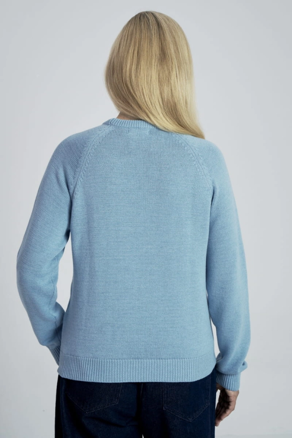 Sweter Nola, O-neck wełniano-bawełniany, niebieski