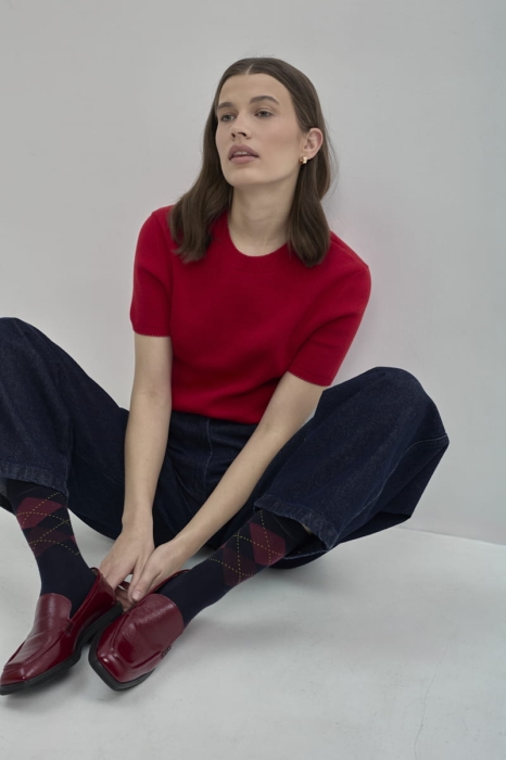 Sweter bawełniany z krótkim rękawem Merlie, czerwony