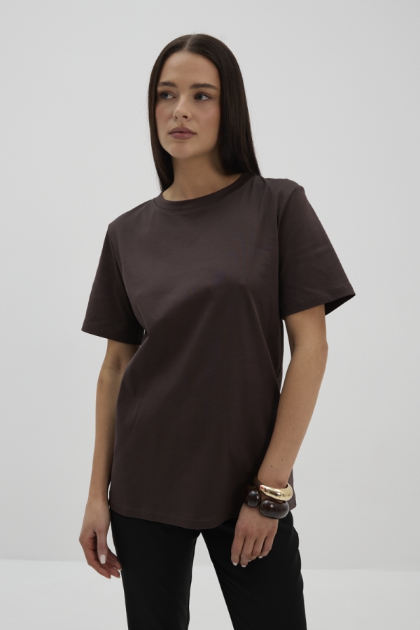 Brązowy T-shirt Muse z bawełny Supima – klasyczny krój damski, przód