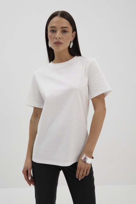 Kremowy T-shirt Muse z bawełny Supima – klasyczny krój damski, przód